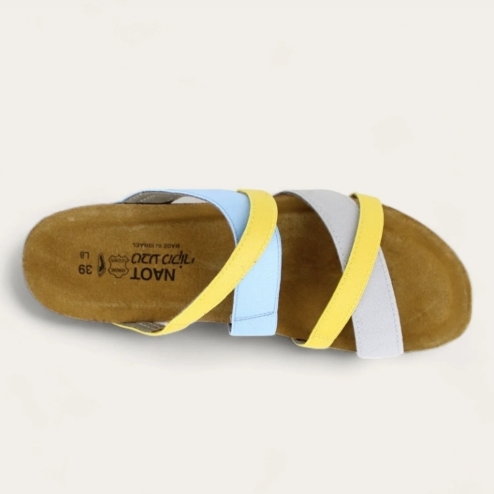 NAOT Roxana Strappy Slip-On Sandal Size 37 Gray/blue/Yellow New In Box